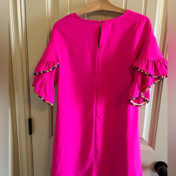 NEW! VERY J Hot Pink Shift Dress with Pom Pom sleeves size Small - Picture 8 of 8